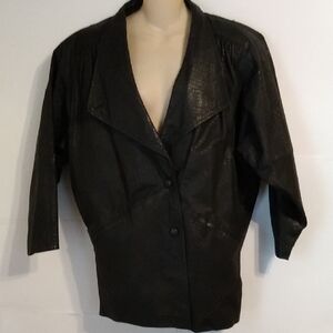 Vtg 80s Bermans Thinsulate Leather Black Textured Jacket